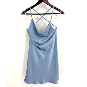Lumina Short‎ Spaghetti Straps Slip Dress Blue Silky Satin Cocktail Medium Sexy